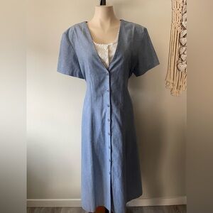 90s Vintage Hiroko Prairie Modest Midi Dress Front Button Waist Tie Size XL